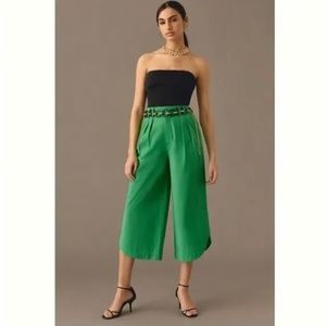 Anthropologie x Mare Mare Wide Leg Crop Capri Curved Hem Pants Green NWT